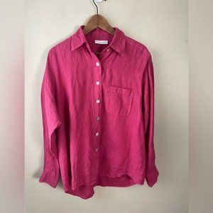 BRYN Walker 100% Linen oversized Lagenlook pink button up long sleeve top Medium